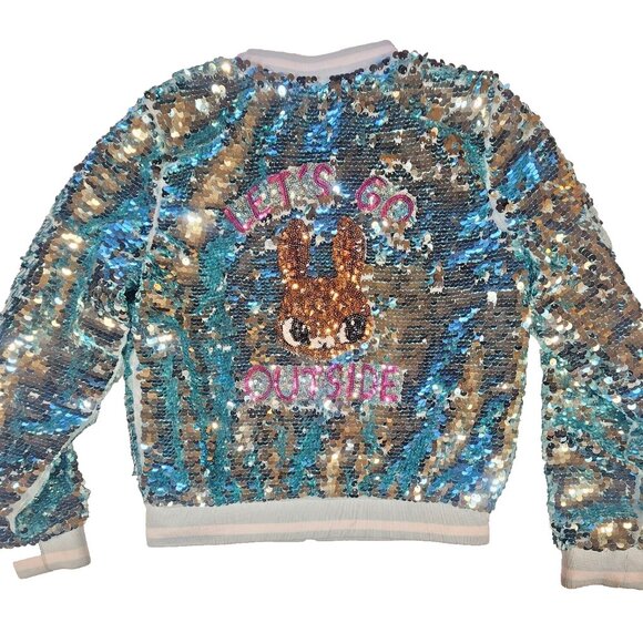 H&M Girls Sequin Jacket "Lets Go Outside" Bunny Size 5T - Picture 6 of 6